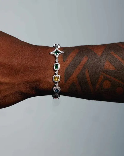 Bracelets à maillons MAWIYA nouveau style tendance en finition Or blanc, orné de pierres multicolores géométriques en zircon cubique éclatants