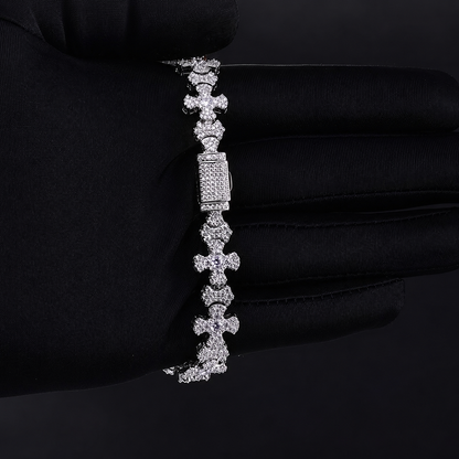 Bracelet MAWIYA De Luxe 12 MM En Zircon Cubique; Design En Croix; Plaqué Or blanc 18 Carat; Bijoux Glacés