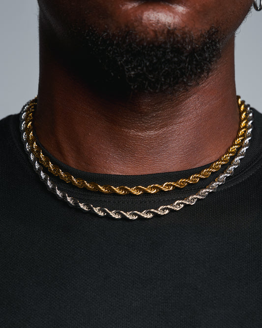 Chaîne torsadée en acier inoxydable plaqué 18K MAWIYA, 6mm avec fermoir sertis de pierre