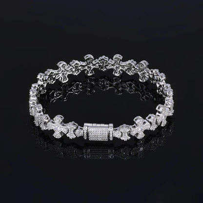 Bracelet MAWIYA De Luxe 12 MM En Zircon Cubique; Design En Croix; Plaqué Or blanc 18 Carat; Bijoux Glacés