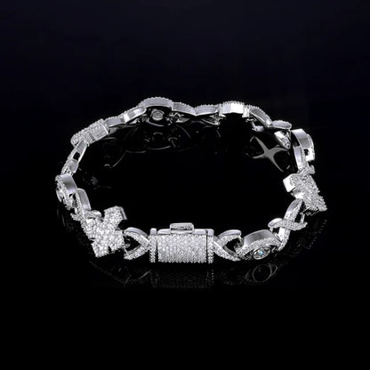 Bracelet cubain MAWIYA Hip-Hop – design croix & œil, zircone cubique CZ, finition glacée premium, argenté