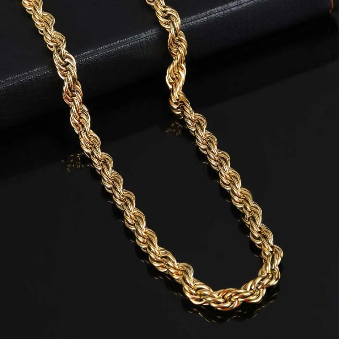 Chaîne torsadée en acier inoxydable plaqué 18K MAWIYA, 6mm avec fermoir sertis de pierre