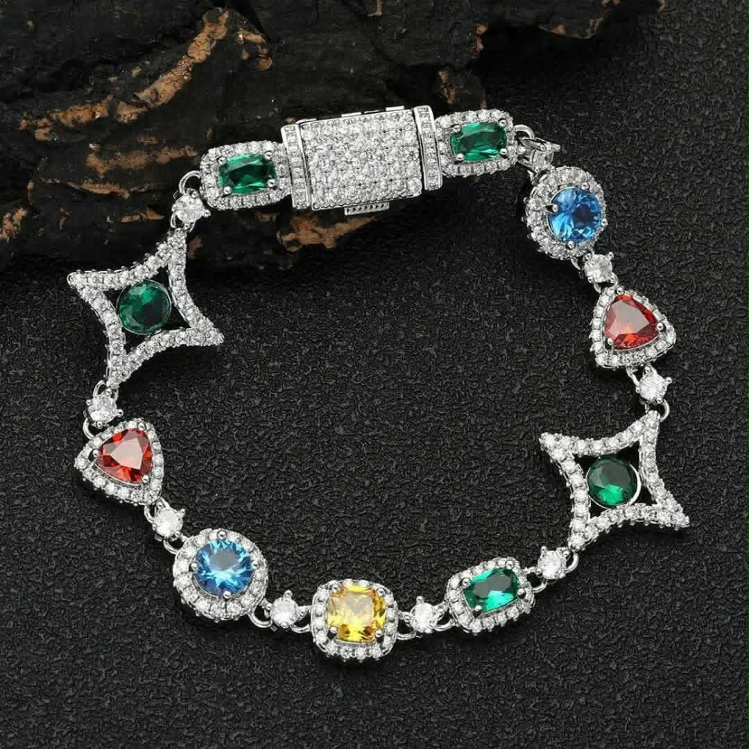 Bracelets à maillons MAWIYA nouveau style tendance en finition Or blanc, orné de pierres multicolores géométriques en zircon cubique éclatants
