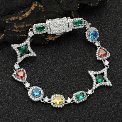 Bracelets à maillons MAWIYA nouveau style tendance en finition Or blanc, orné de pierres multicolores géométriques en zircon cubique éclatants