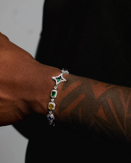 Bracelets à maillons MAWIYA nouveau style tendance en finition Or blanc, orné de pierres multicolores géométriques en zircon cubique éclatants