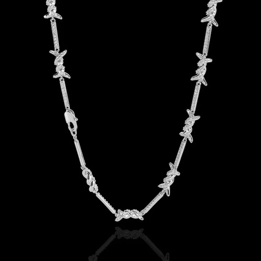 Collier MAWIYA Style Hip-hop Glacé, Finition Plaqué Or Blanc,Orné De Zircons Cubique Brillant Avec Un Design Épine Moderne